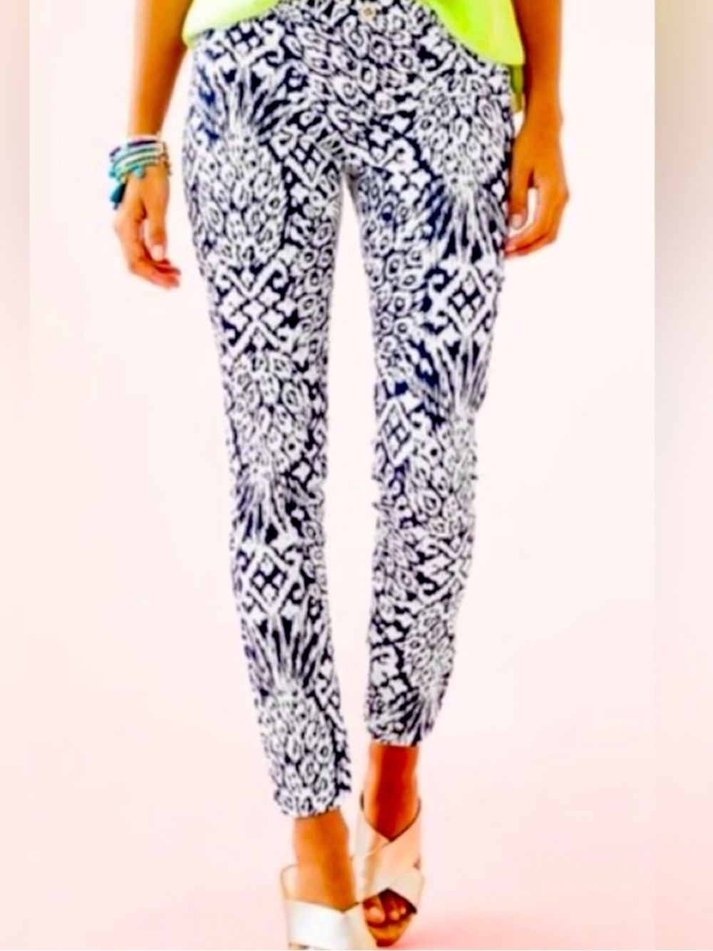 Lilly Pulitzer Kelly Pineapple Ankle Skinny Pants Navy White Size 0